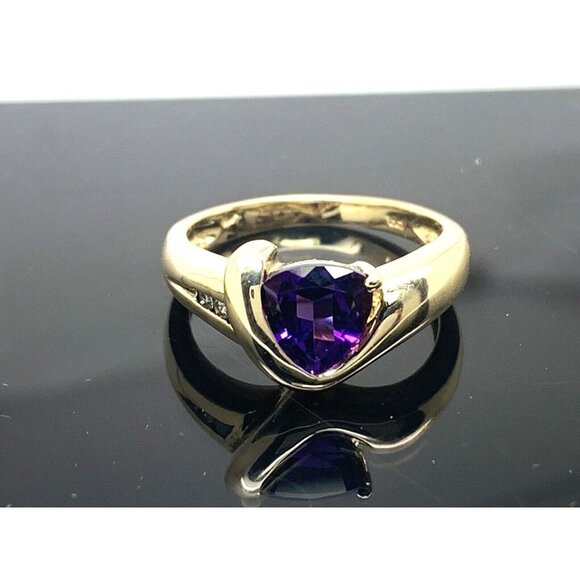 Amethyst Diamond Cocktail Ring Trillion Cut 14k Yellow Gold Estate Women… - Picture 1 of 14